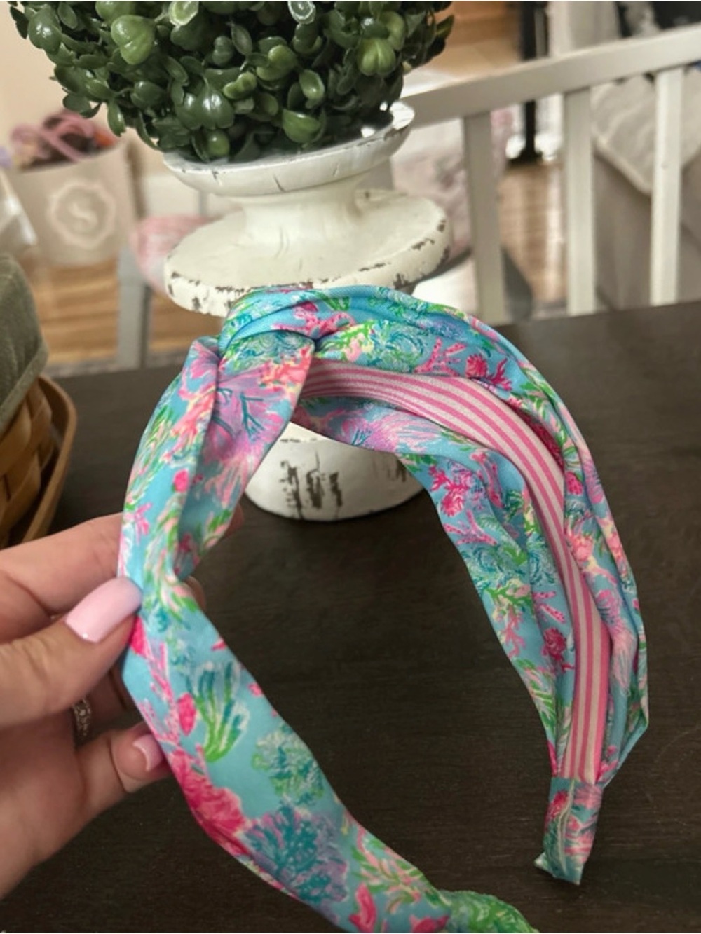 Lilly Pulitzer Turquoise and Pink Floral Knotted Headband